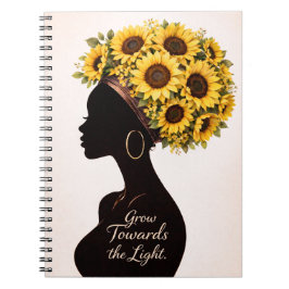 Cuaderno Diario Floral Inspirador de Mujer Negra Girasol