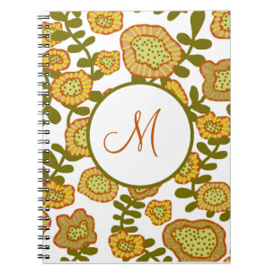 Cuaderno Diario Floral Monogramo Moderno Naranja Oleícola d