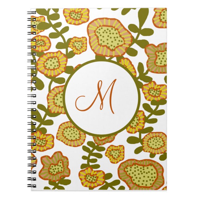Cuaderno Diario Floral Monogramo Moderno Naranja Oleícola d (Frente)