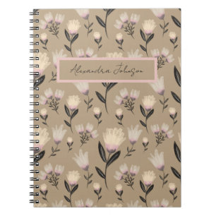 Cuaderno Diario Floral Rosado Botánico Moderno