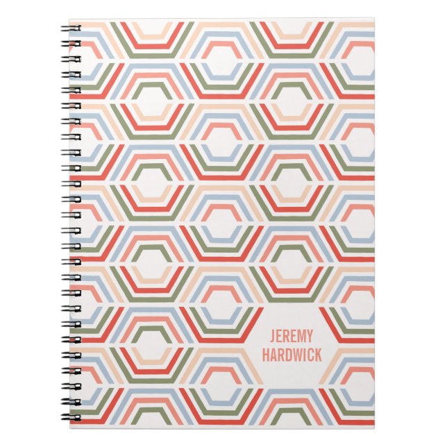 Cuaderno Diario Geométrico de Hexágonos Divididos - Carmesí (Frente)