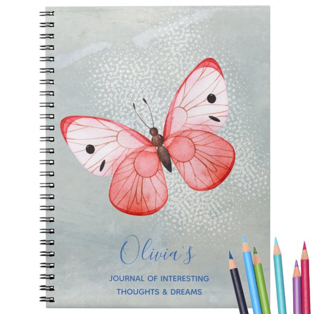 Cuaderno Diario monogramado elegante personalizado (Pretty, Elegant Monogrammed Journal. Pink butterfly. Notes, sketching, writing and more. )