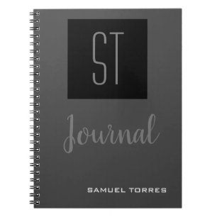 Cuaderno Diario Monogramado Personalizado Gris Negro Modern