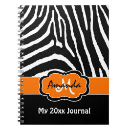 Cuaderno Diario Naranja Black White Zebra personalizada
