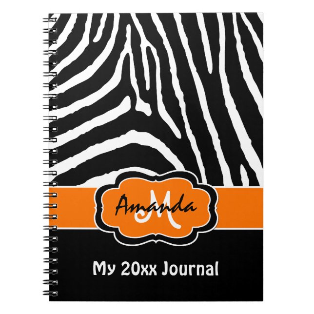 Cuaderno Diario Naranja Black White Zebra personalizada (Frente)