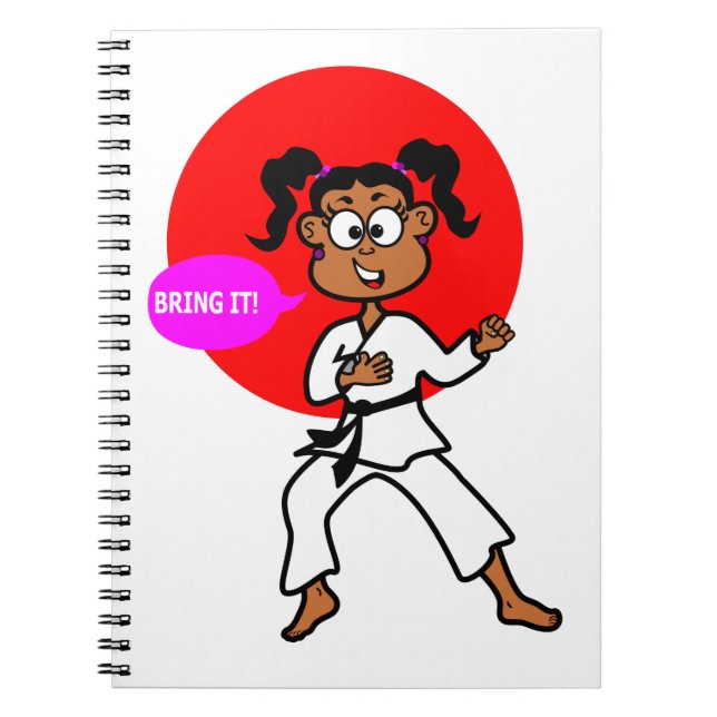 Cuaderno Diario negro del amo del karate del chica (Frente)