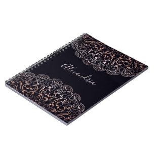 Cuaderno Diario negro mandala dorada de Relieve metalizado