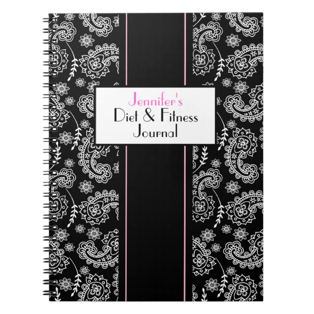 Cuaderno Diario negro y blanco elegante del personalizado (Frente)