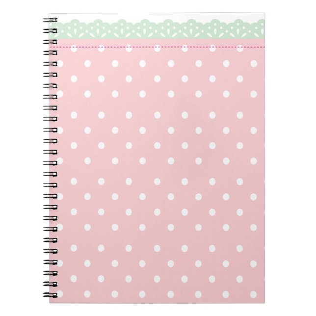 Cuaderno Diario para portátiles de punto de polka rosado (Frente)