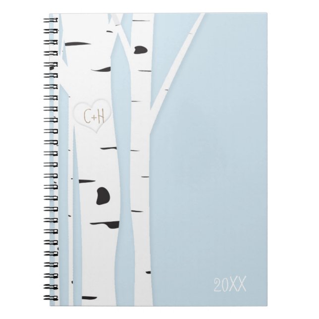 Cuaderno Diario para portátiles Rustic Birch Tree Heart Icy (Frente)