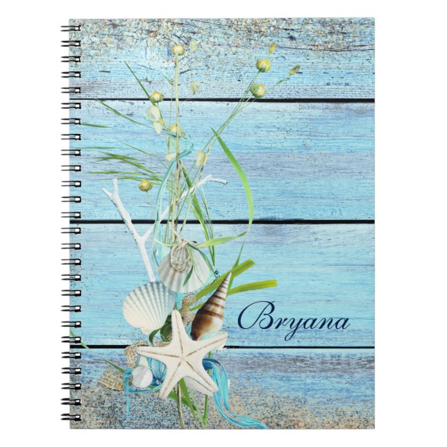 Cuaderno Diario para portátiles tropical Blue Wood Beach (Frente)