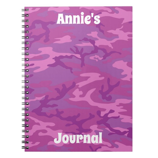 Cuaderno Diario personal de camuflaje rosa y morado (Frente)