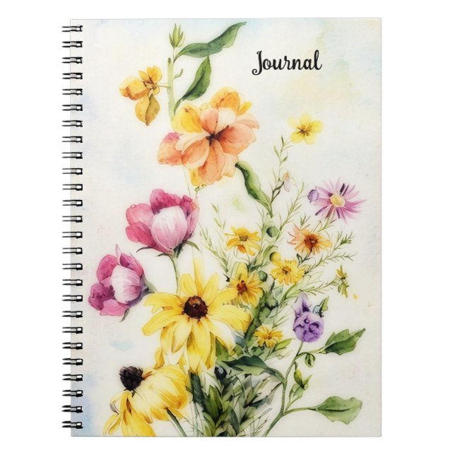 Cuaderno Diario Personal de Flores de Acuarela al Estilo Vi (Frente)