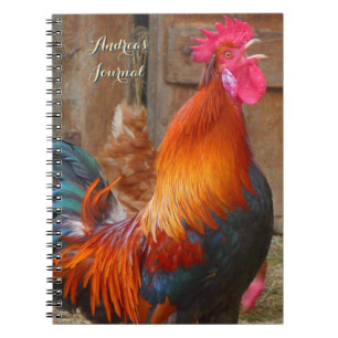 Cuaderno Diario personal de granja colorida con gallo