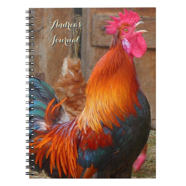 Cuaderno Diario personal de granja colorida con gallo (Frente)