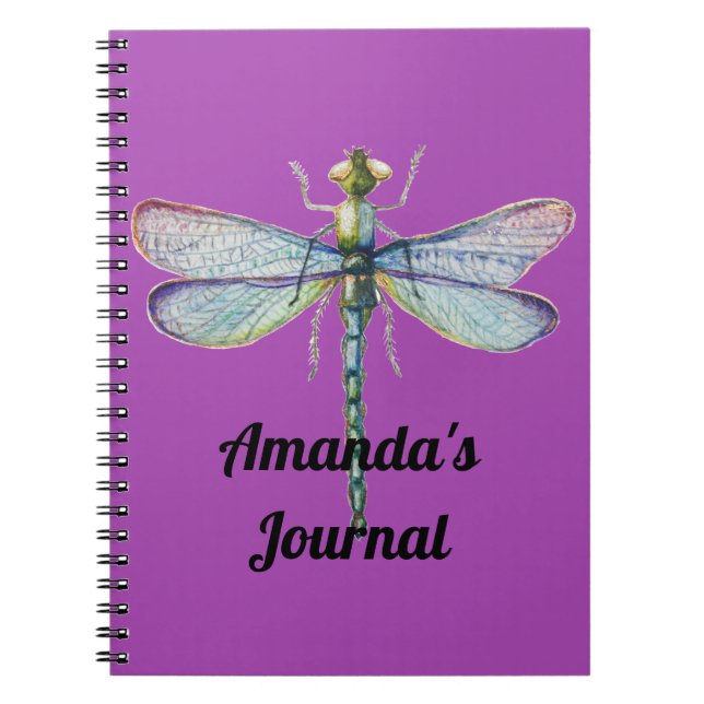 Cuaderno Diario personal de libélula azul y rosa sobre fond (Frente)