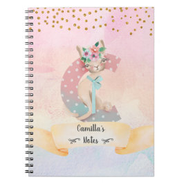 Cuaderno Diario personal de moda de niña gato con monograma