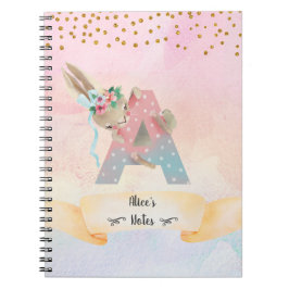 Cuaderno Diario personal de niña conejita con monograma let