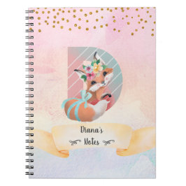 Cuaderno Diario personal de niña zorro con letra inicial D