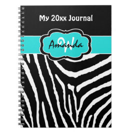 Cuaderno Diario personalizado Aqua Black Zebra Stripe