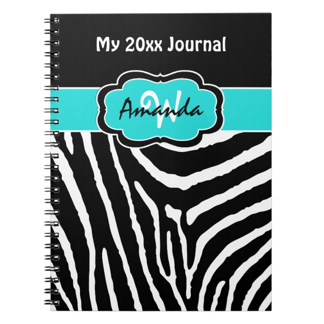 Cuaderno Diario personalizado Aqua Black Zebra Stripe (Frente)