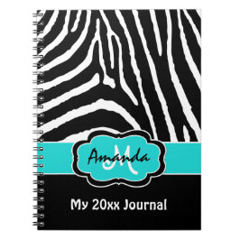 Cuaderno Diario personalizado Aqua Black Zebra Stripe