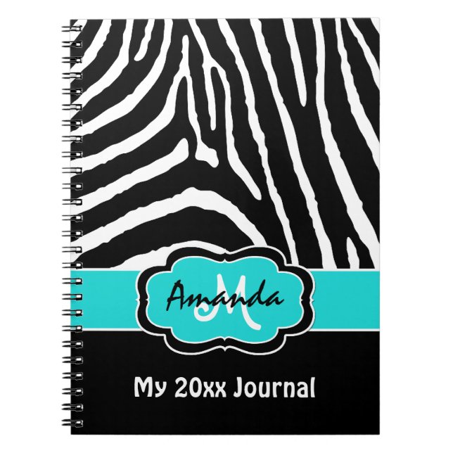 Cuaderno Diario personalizado Aqua Black Zebra Stripe (Frente)