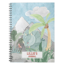 Cuaderno Diario Personalizado Bonito de Triceratops Dinosau