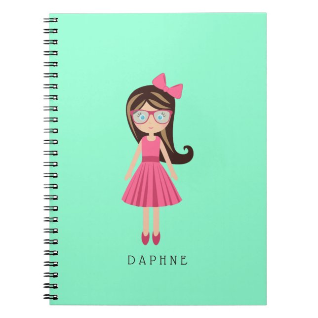 Cuaderno Diario personalizado chica lindo del diseñador de (Frente)