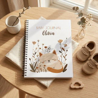 Cuaderno Diario personalizado de bebé con gatito durmiendo 