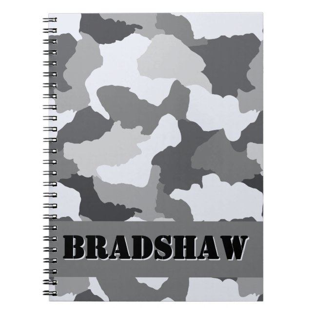 Cuaderno Diario personalizado de camo gris blanco (Frente)