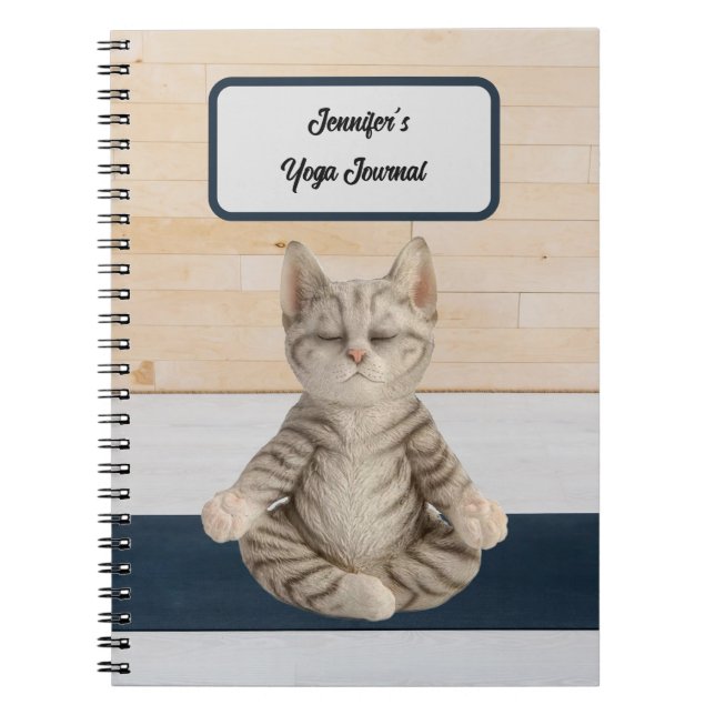 Cuaderno Diario personalizado de gato de yoga (Frente)