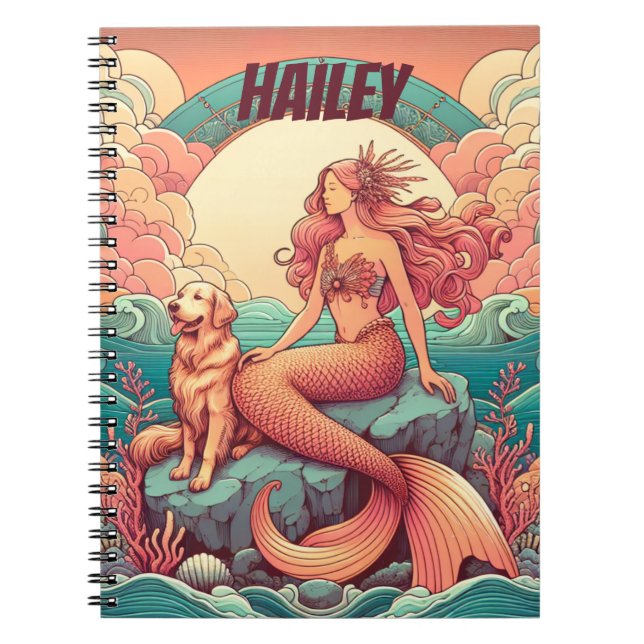 Cuaderno Diario personalizado de Mermaid Dog Lover para por (Frente)