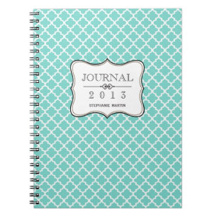 Cuaderno diario personalizado de mosaico marroquí azul verd