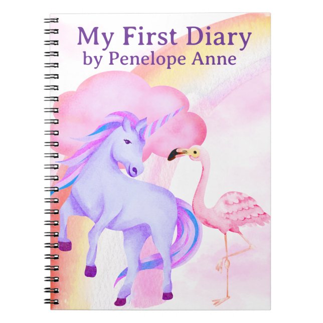 Cuaderno Diario Personalizado de Niñas Unicornio Arcoíris F (Frente)