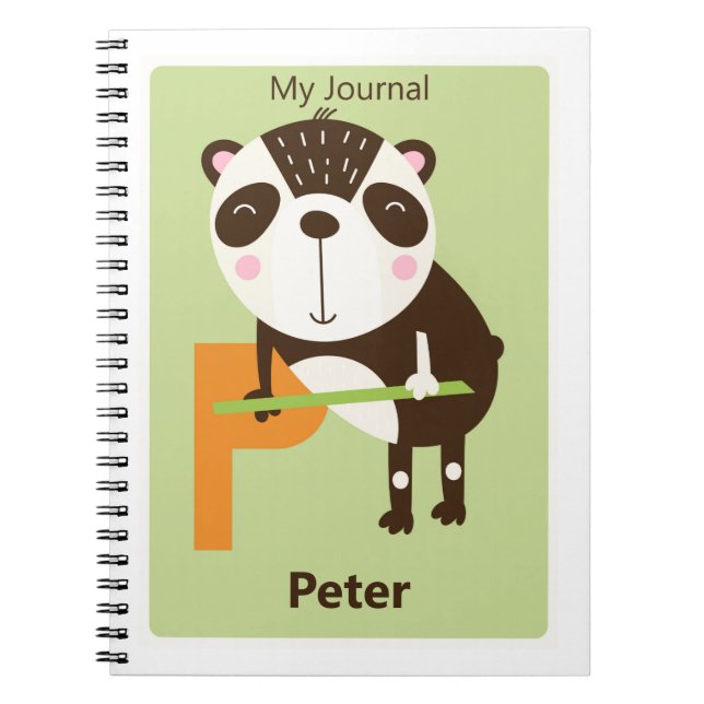Cuaderno Diario personalizado de niños con letra P | Panda  (Frente)