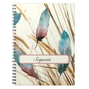 Cuaderno Diario personalizado de pluma de rosa teal soñador