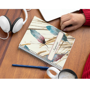 Cuaderno Diario personalizado de pluma de rosa teal soñador