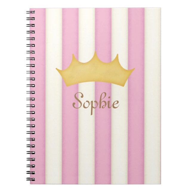 Cuaderno Diario Personalizado de Princesa con Rayas Rosadas (Frente)