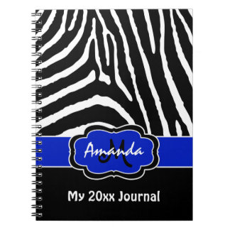 Cuaderno Diario personalizado de rayas azules en blanco y n