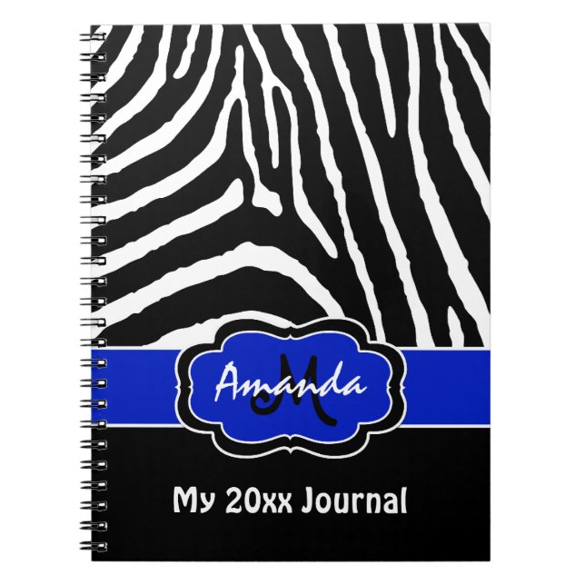 Cuaderno Diario personalizado de rayas azules en blanco y n (Frente)