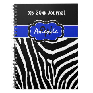 Cuaderno Diario Personalizado de Rayas de Cebra Azul Negro