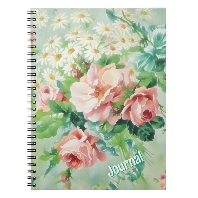 Cuaderno Diario Personalizado Flores de Rosa Vintage (Frente)