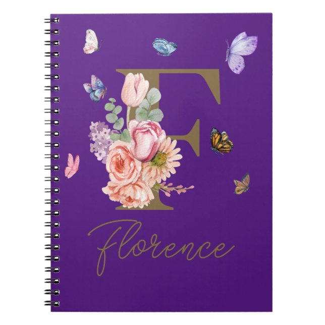 Cuaderno Diario personalizado inicial de mariposa (Frente)