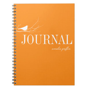 Cuaderno Diario personalizado naranja con pájaro posado en 