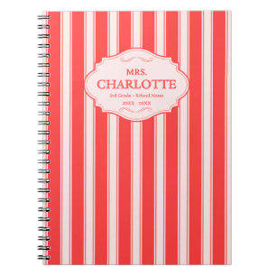 Cuaderno Diario Personalizado Shabby Chic Rayas Rosa Coral
