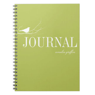 Cuaderno Diario personalizado verde con pájaro posado en ra
