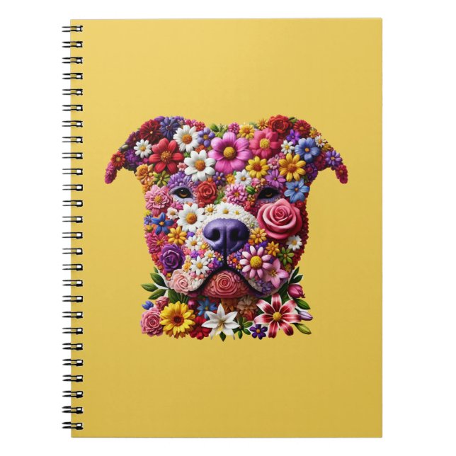 Cuaderno Diario Pitbull Flower Face Dog Lover (Frente)