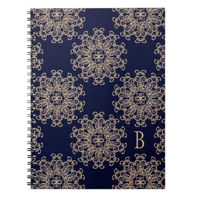 Cuaderno Diario portátil Monogrammed Navy Blue and Gold (Frente)