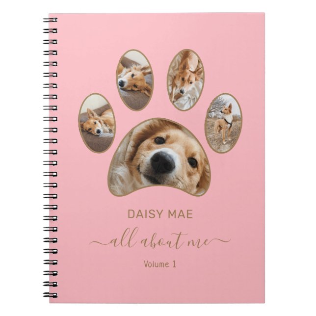 Cuaderno Diario Rosa Collar Fotográfico de Mascota con Garr (Frente)